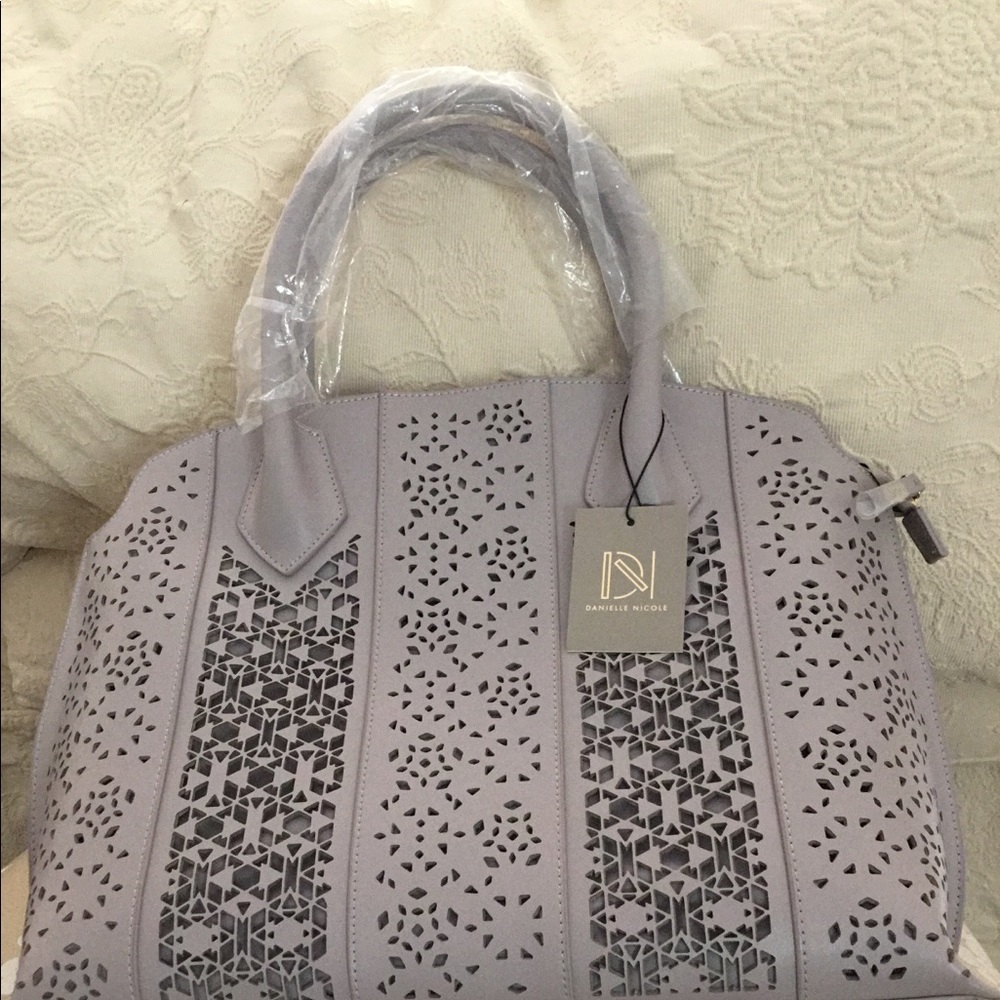 Danielle Nicole Grey Leather Laser Cut Satchel